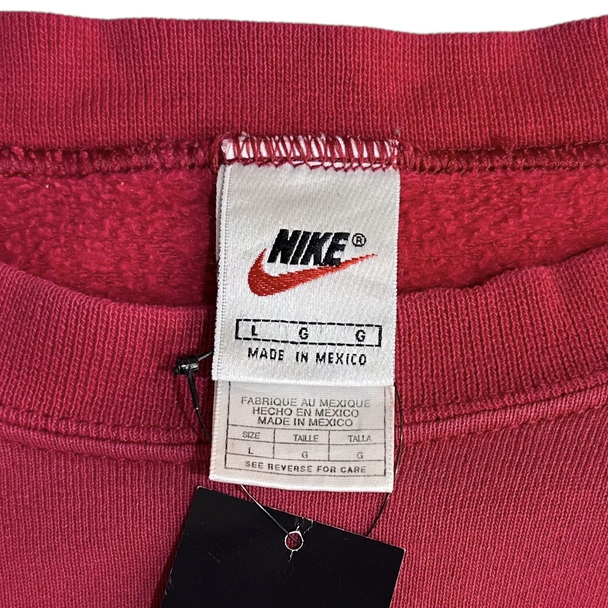 92年製 NIKE Logo Crew Neck Sweatshirt 赤黒 L 銀タグ 90s ナイキ