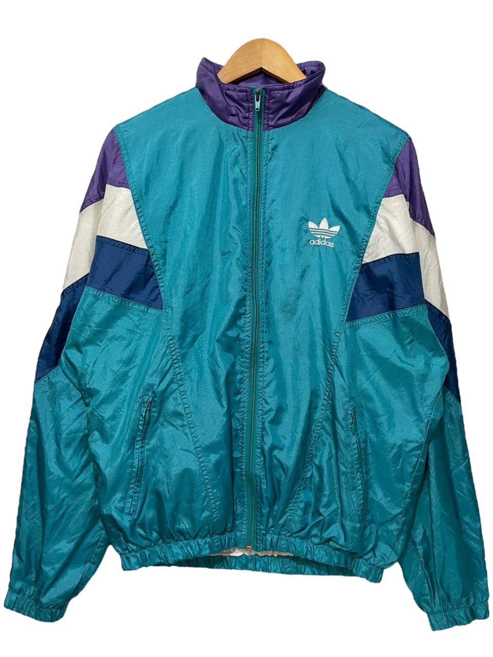 90s adidas Logo Nylon Jacket エメラルド紫 L相当 アディダス