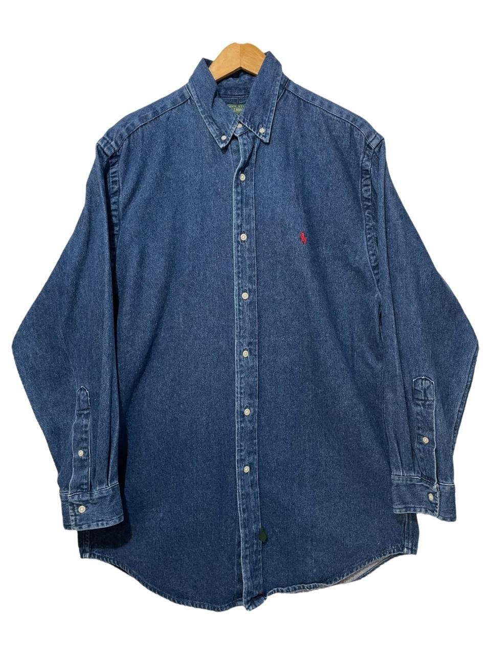 90s POLO COUNTRY Denim BD L/S Shirt 紺 M ポロカントリー 長袖