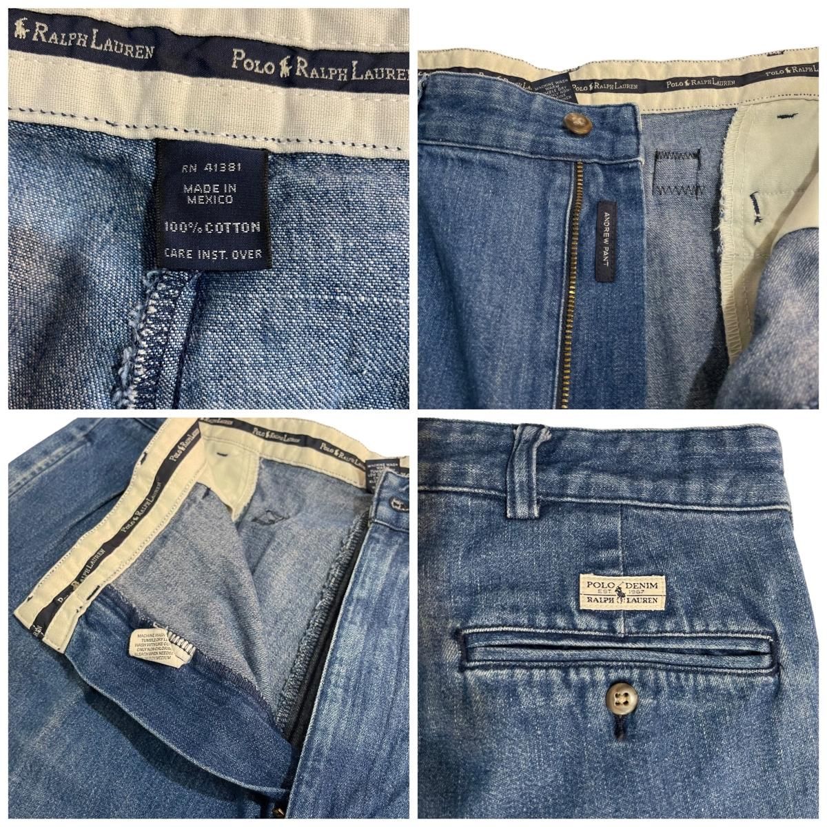 90~00s Polo Ralph Lauren 2 Tuck Denim Pants 青 W37×L28 ポロラルフ 