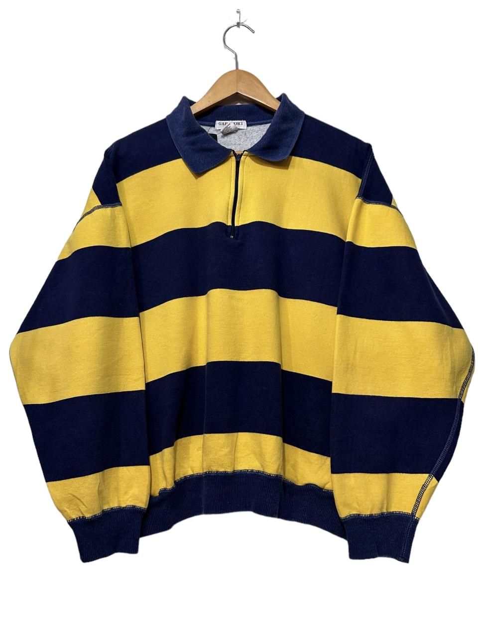 80s OLD GAP Half-Zip Stripe Sweatshirt 紺黄 XL オールド 80s OLD GAP Half-Zip Stripe Sweatshirt 紺黄 XL オールド
