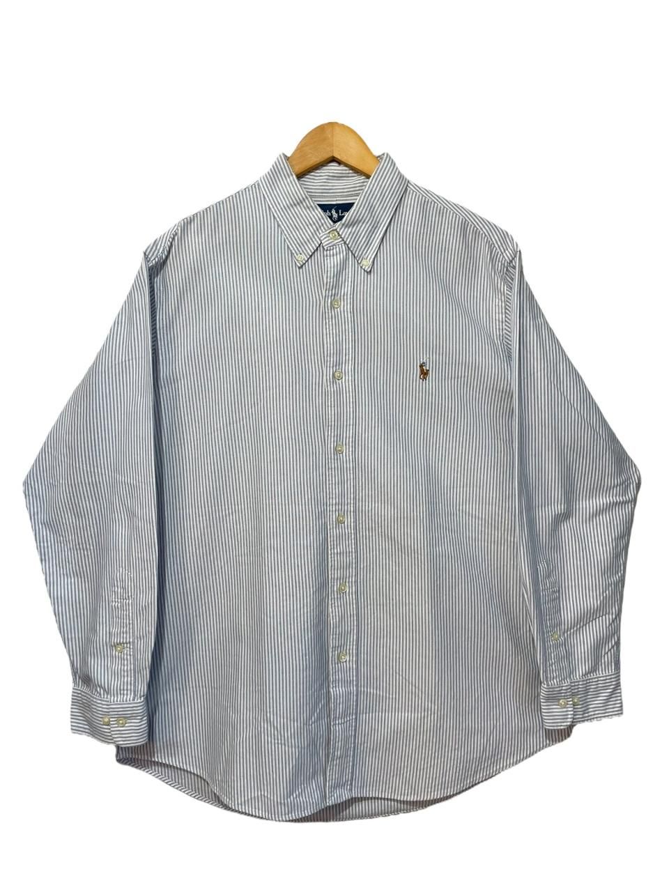 Polo Ralph Lauren Stripe BD L/S Shirt 青白 16 1/2 ポロラルフ