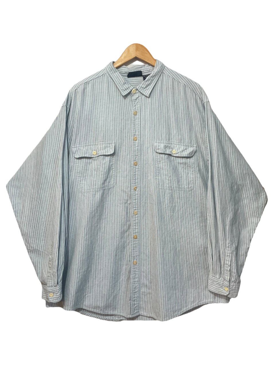 91年製 patagonia Stripe Cotton L/S Shirt 青白 XL 90s パタゴニア 