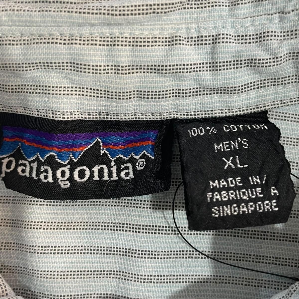 91年製 patagonia Stripe Cotton L/S Shirt 青白 XL 90s 91年製 patagonia Stripe Cotton L/S Shirt 青白 XL 90s