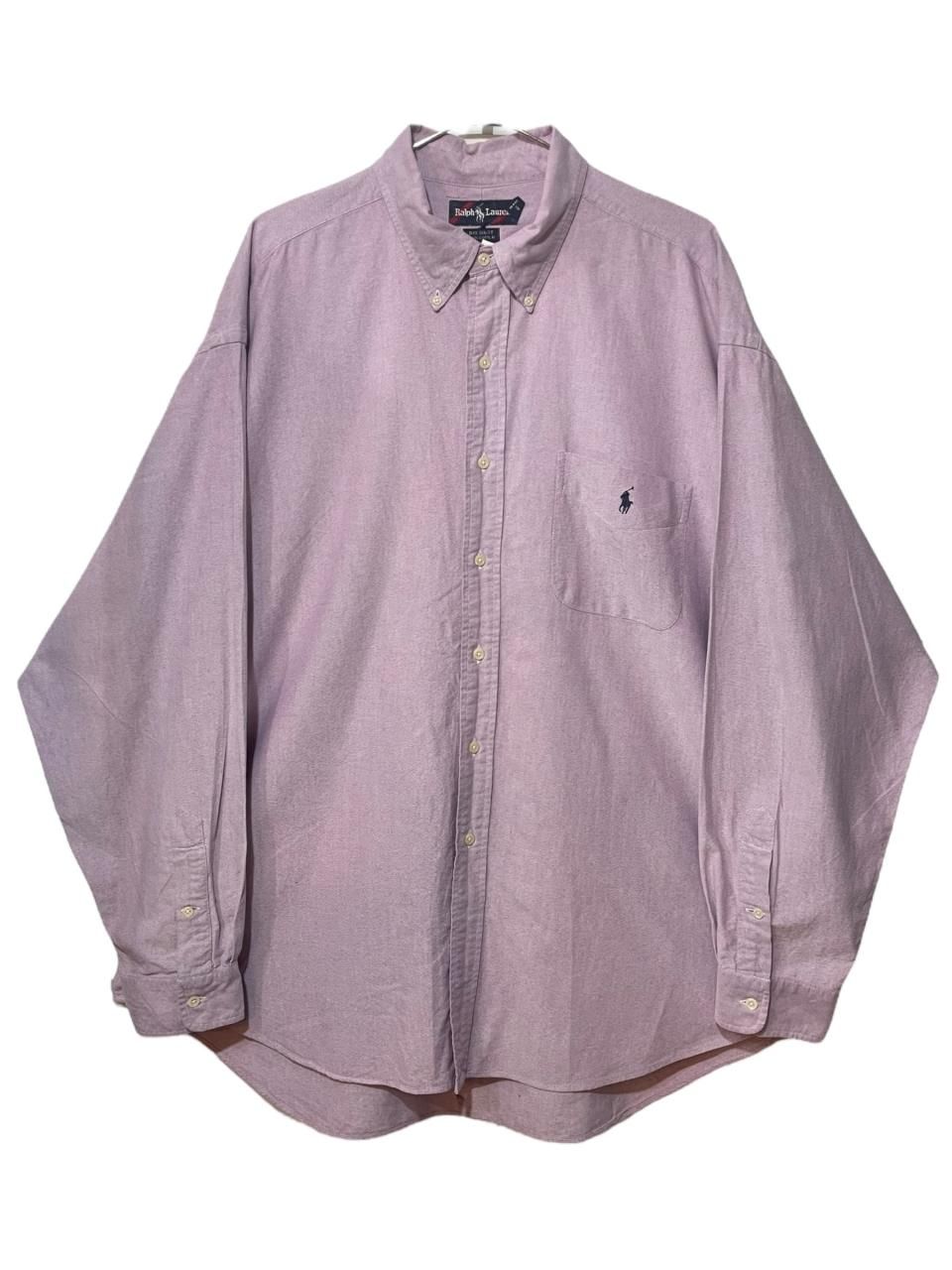 裾ポニー Ralph Lauren BIG SHIRT L 紫 90's Polo Ralph Lauren “The Big Shirt” 裾ポニー ポケット付き