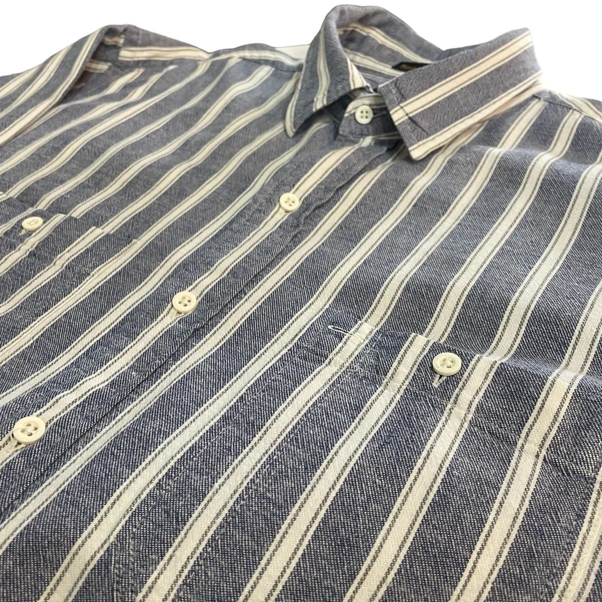 80s~90s Eddie Bauer Cotton Stripe BD L/S Shirt 青白 L 80s~90s Eddie Bauer Cotton Stripe BD L/S Shirt 青白 L