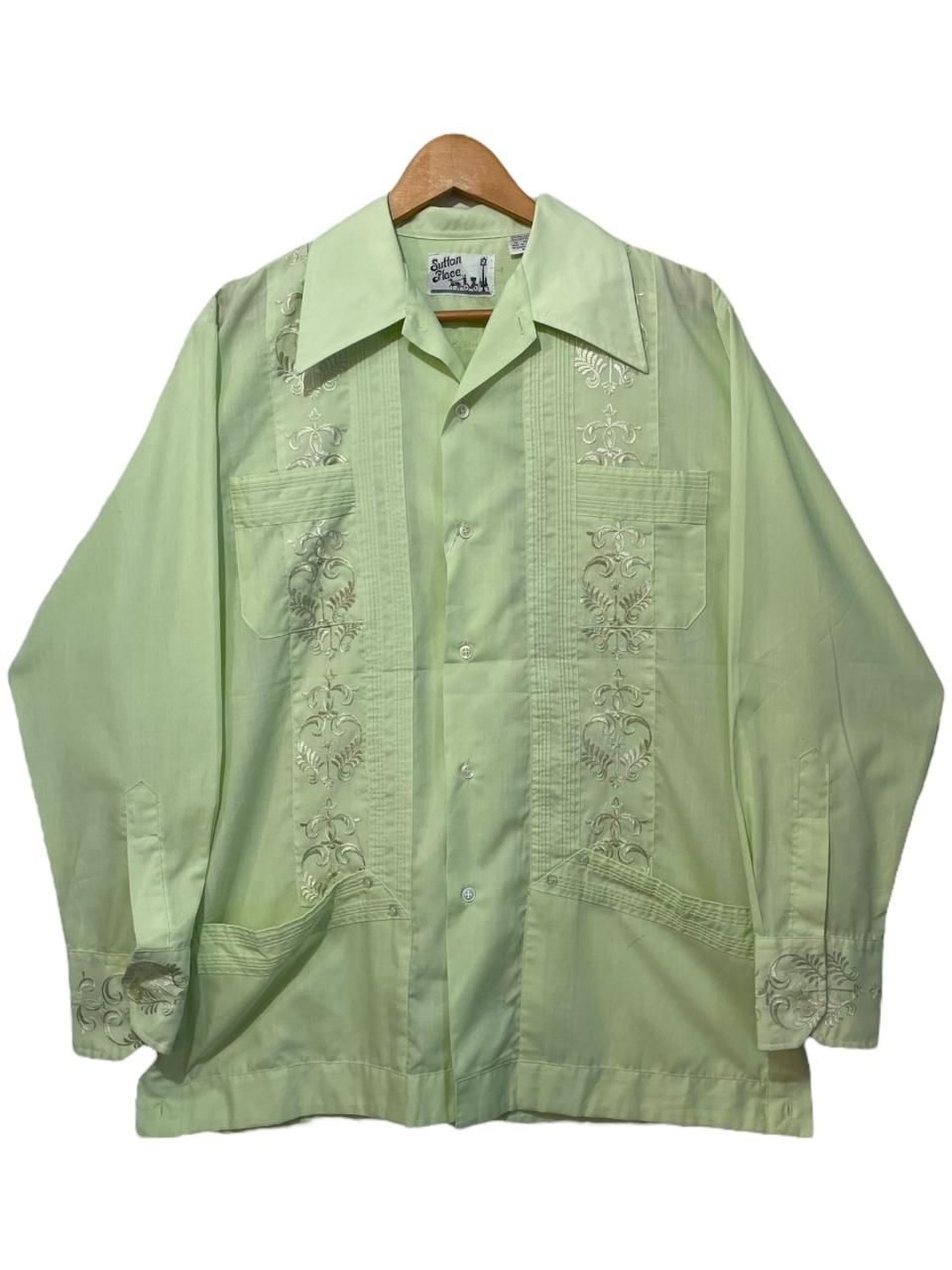 70s SUTTON PLACE L/S Cuba Shirt 黄緑 M サットンプレイス 長袖 70s SUTTON PLACE L/S Cuba Shirt 黄緑 M サットンプレイス 長袖
