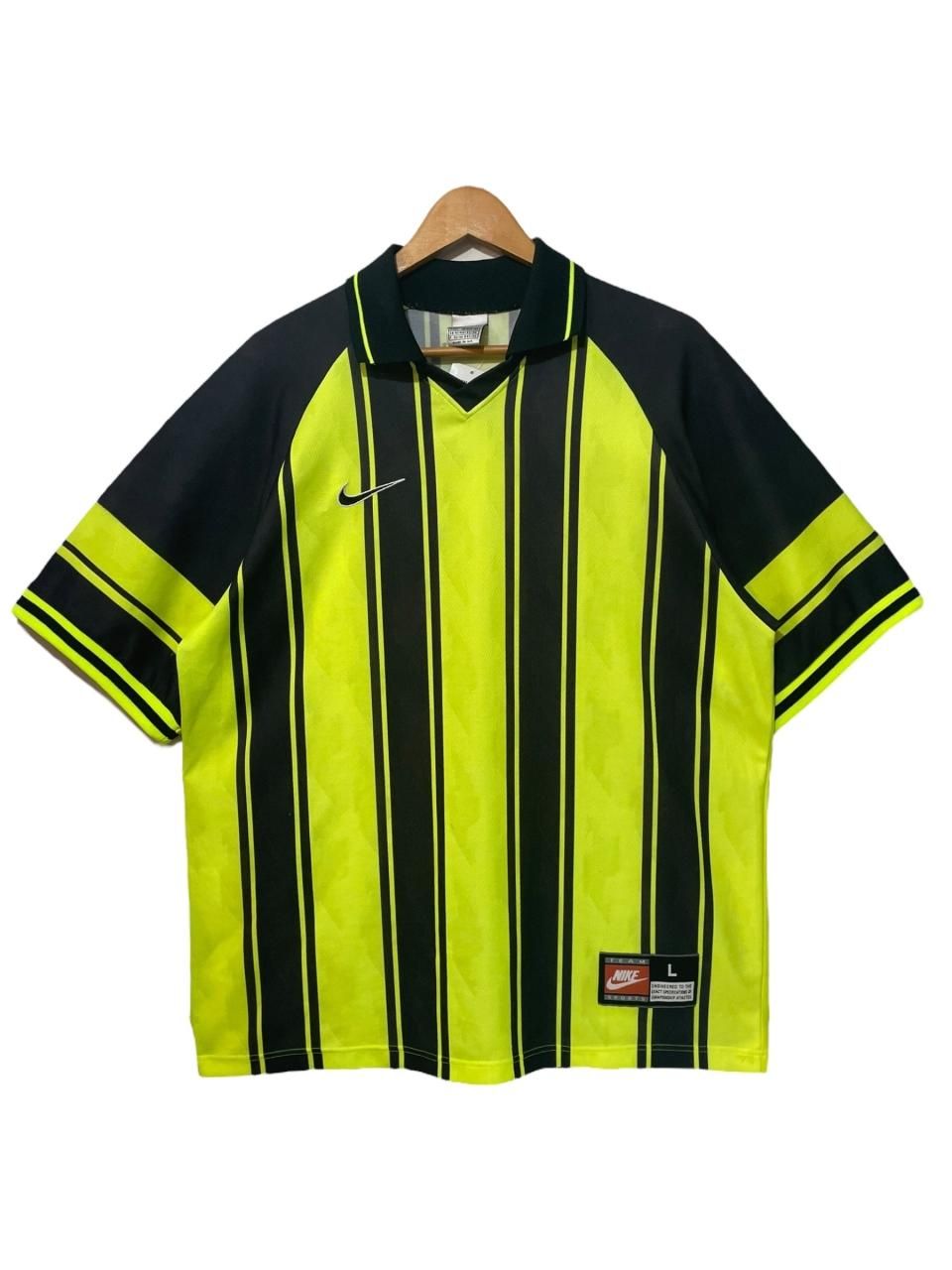 UK製 90s NIKE Logo S/S Soccer Jersey 黒蛍光黄 L ナイキ UK製 90s NIKE Logo S/S Soccer Jersey 黒蛍光黄 L ナイキ