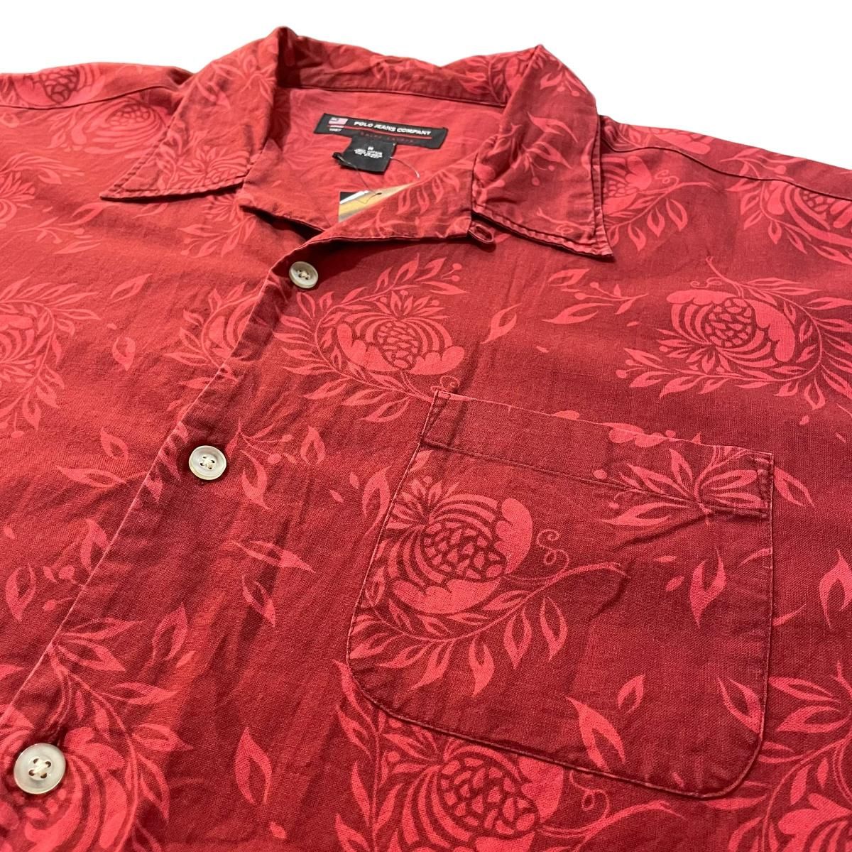 POLO JEANS Cotton S/S Aloha Shirt エンジ M ポロジーンズ 半袖
