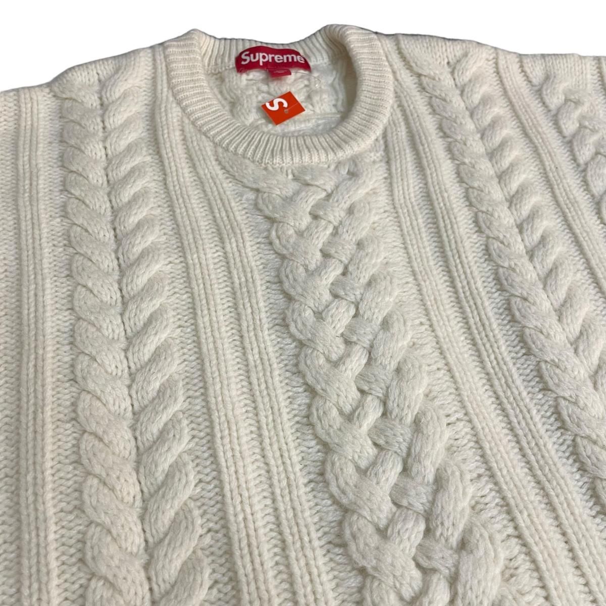 新品 23AW SUPREME Applique Cable Knit Sweater XL 白 新品 23AW SUPREME Applique Cable Knit Sweater XL 白