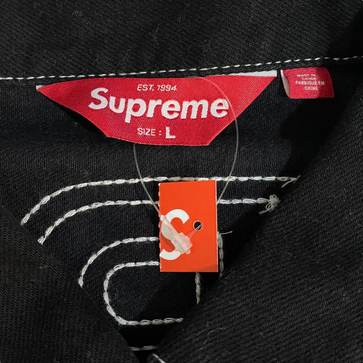 新品 23FW SUPREME Embroidered Denim Trucker 黒 L 新品 23FW SUPREME Embroidered Denim Trucker 黒 L