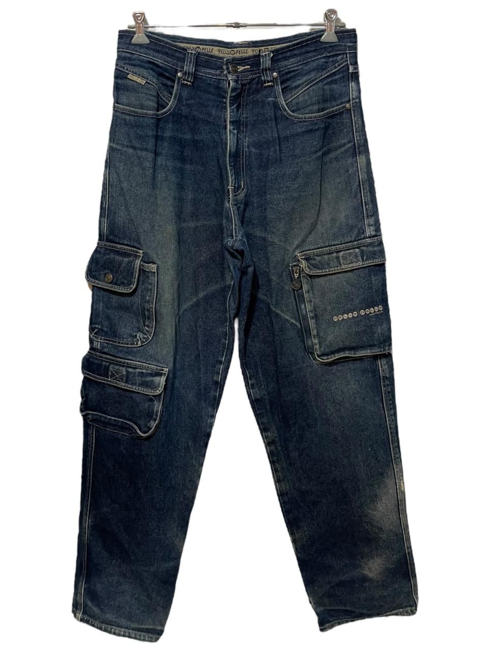 00s PELLE PELLE Denim Cargo Pants 青 W34×L33 ペレペレ デニム 