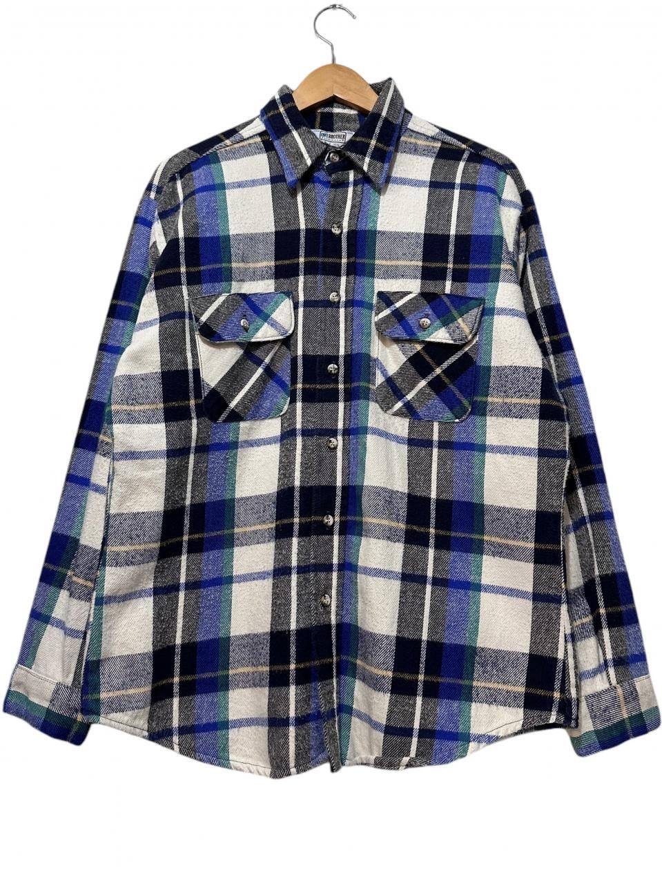 USA製 70s~80s FIVE BROTHER Check Flannel L/S Shirt 白黒緑青 USA製 70s~80s FIVE BROTHER Check Flannel L/S Shirt 白黒緑青