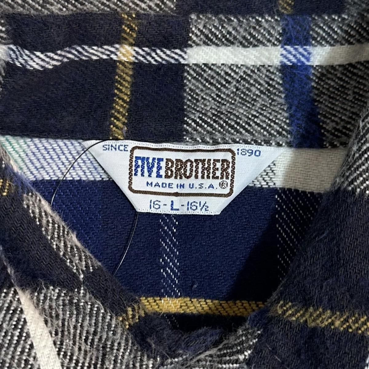 USA製 70s~80s FIVE BROTHER Check Flannel L/S Shirt 白黒緑青 USA製 70s~80s FIVE BROTHER Check Flannel L/S Shirt 白黒緑青