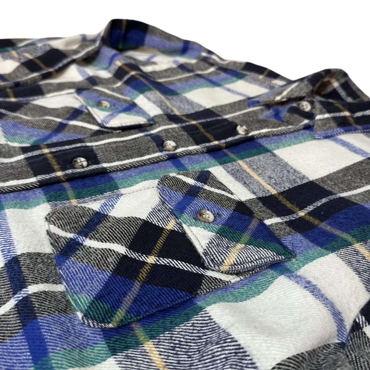 USA製 70s~80s FIVE BROTHER Check Flannel L/S Shirt 白黒緑青 USA製 70s~80s FIVE BROTHER Check Flannel L/S Shirt 白黒緑青