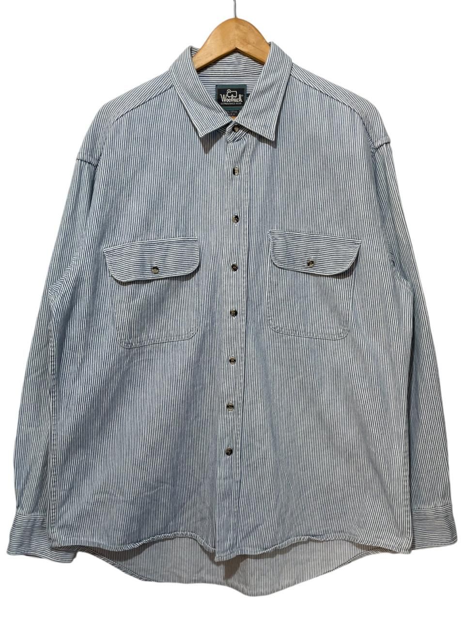 90s Woolrich Work Shirt 青白 L ウールリッチ 長袖シャツ