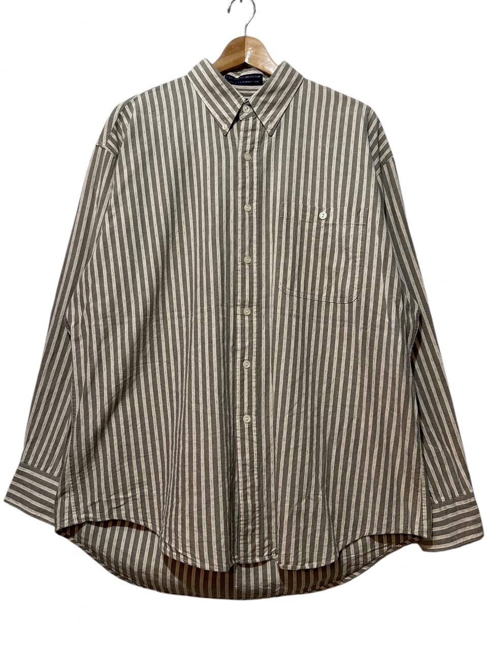 USA製 80s CHAPS Cotton-Linen-Ramie Stripe BD L/S Shirt 薄茶 USA製 80s CHAPS Cotton-Linen-Ramie Stripe BD L/S Shirt 薄茶