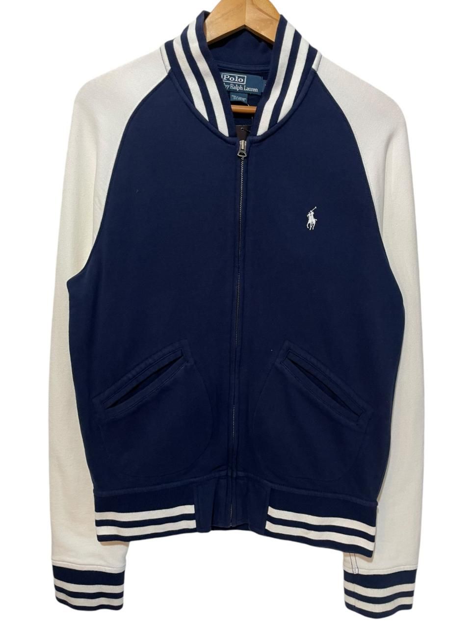 Polo Ralph Lauren ジップ スウェット ジャージ コットン 紺白 M Polo Ralph Lauren ジップ スウェット ジャージ コットン 紺白 M