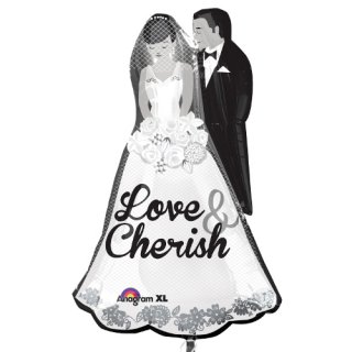 新郎新婦 Love & Cherish メタリックバルーン (横64cm×縦94cm)