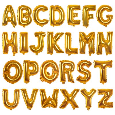 16インチアルファベット メタリックバルーン 金色 (全長41cm)