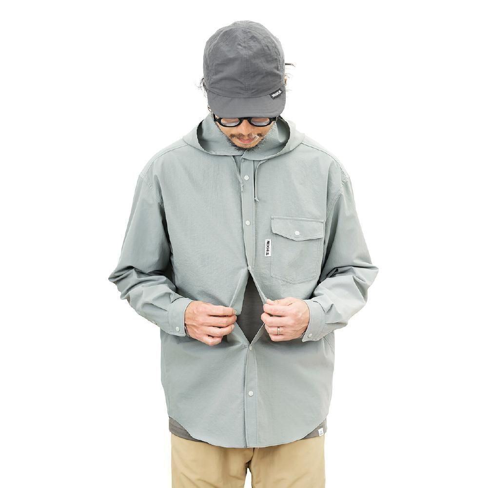 J.S.B. グレー フード付き ジッパーシャツ Hooded Long Sleeve Shirt - 宗像山道具店 by GRIPS