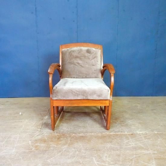 アンティークチーク＆ファブリック 1人掛けソファ - アンティーク家具