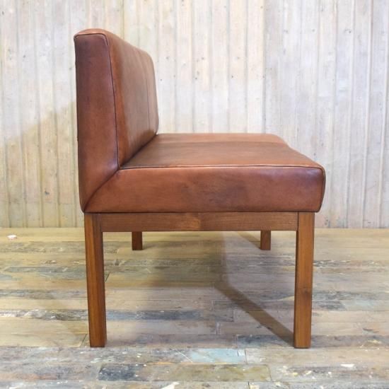 アンティークチーク＆レザー 2人掛けハイソファ - アンティーク家具