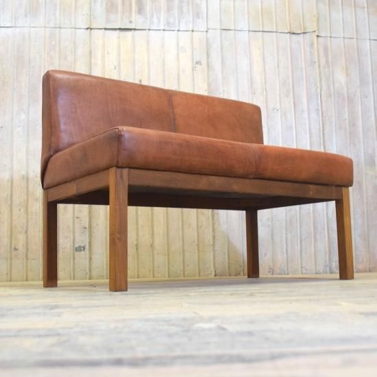 アンティークチーク＆レザー 2人掛けハイソファ - アンティーク家具