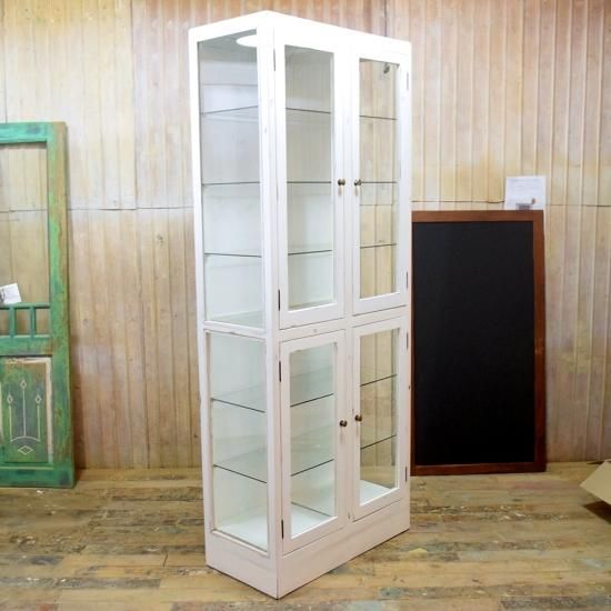 アンティークチーク ホワイトガラスショーケース- アンティーク家具
