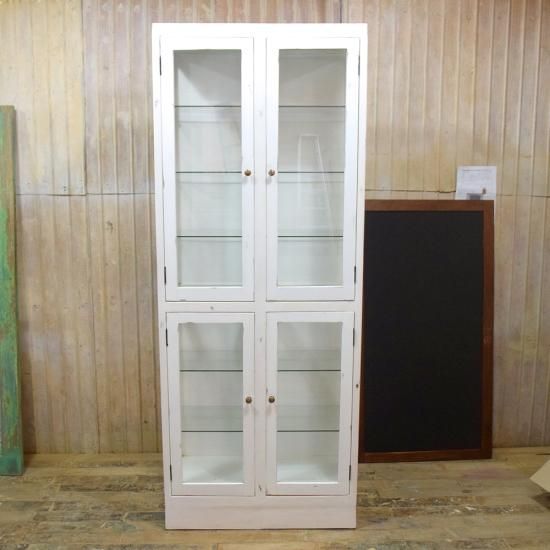 アンティークチーク ホワイトガラスショーケース- アンティーク家具