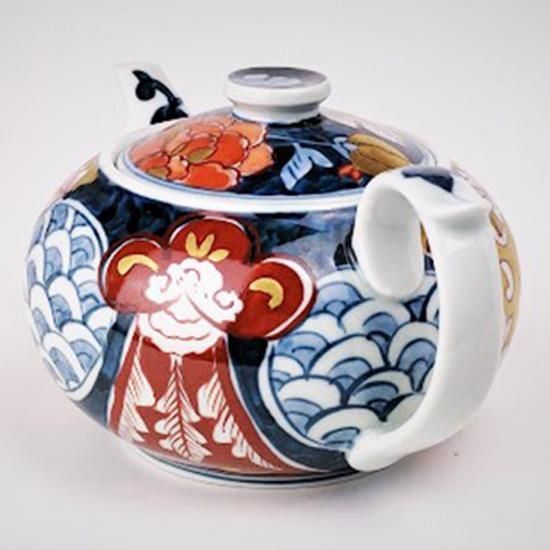 有田焼陶祥窯 古赤絵青海波牡丹金彩急須 有田焼陶祥窯 古赤絵青海波牡丹金彩急須