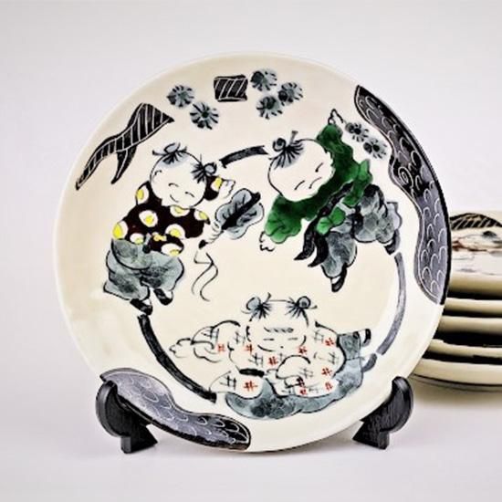 有田焼陶祥窯 赤絵手唐子銘々皿 有田焼陶祥窯 赤絵手唐子銘々皿