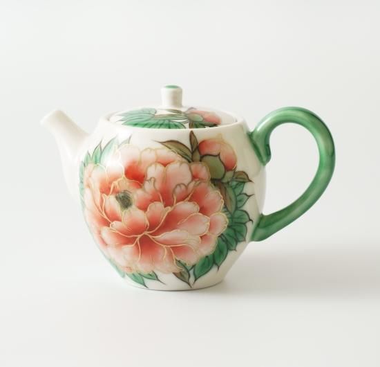 京焼・清水焼 陶あん(とうあん)白磁色絵ティーポット(牡丹 京焼・清水焼 陶あん(とうあん)白磁色絵ティーポット(牡丹