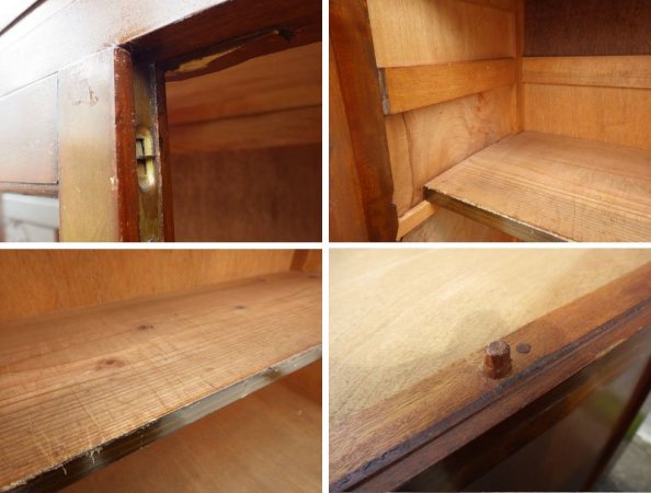 ジャパンビンテージ 古い木味のガラスキャビネット 食器棚 ◇