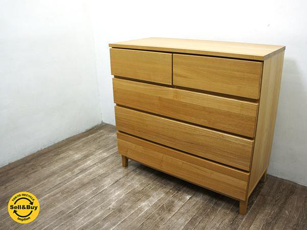 MUJI 無印良品 木製チェスト 3段ワイド タモ材 無垢材天板 ○
