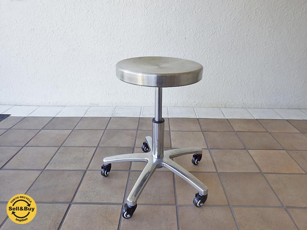 インダストリアル デザイン 昇降式 キャスター スツール ステンレス製