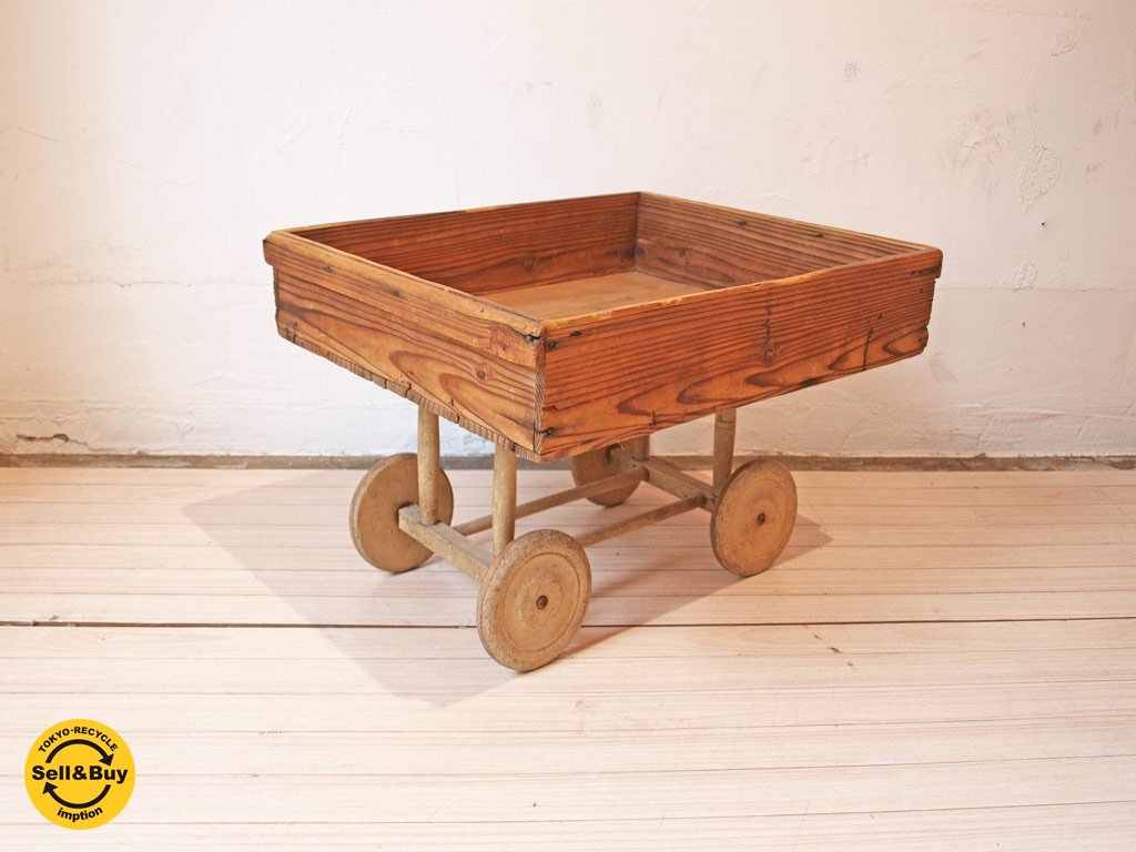 アンティーク古道具◾️昔の古い木製台車 / 馬車 インテリア 店舗什器
