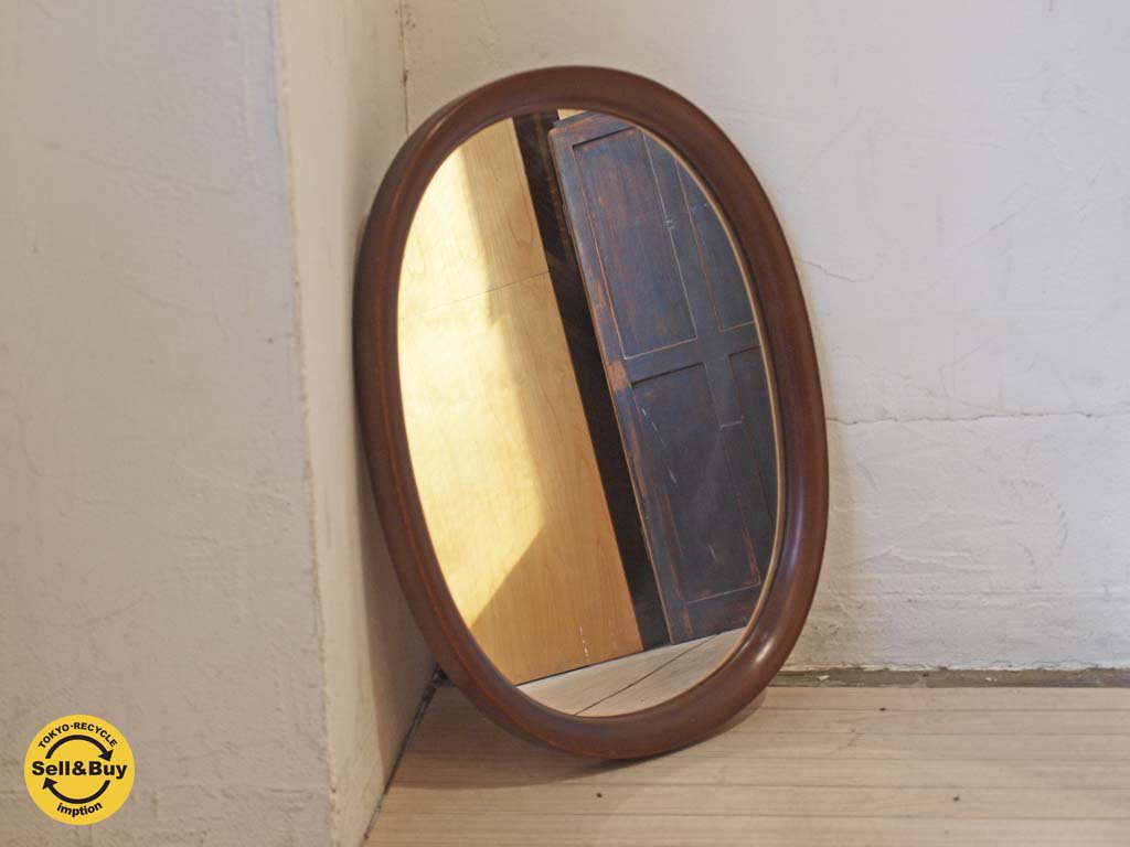 秋田木工 柳宗理デザイン 曲木ウォールミラー 古代色 壁掛け鏡