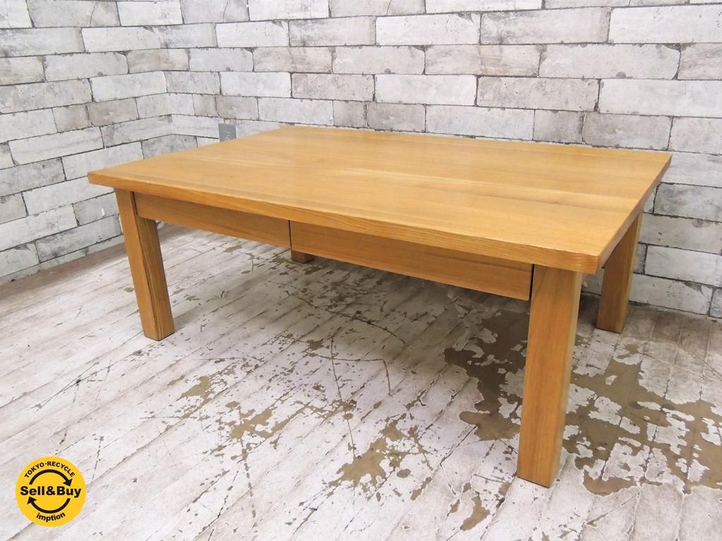 無印良品 Muji 木製ローテーブル 引出付 W90cm タモ材 無垢集成材天板 ナチュラルスタイル Tokyo Recycle Imption 東京 世田谷のリサイクルショップ デザイナーズ 北欧家具の販売 買取