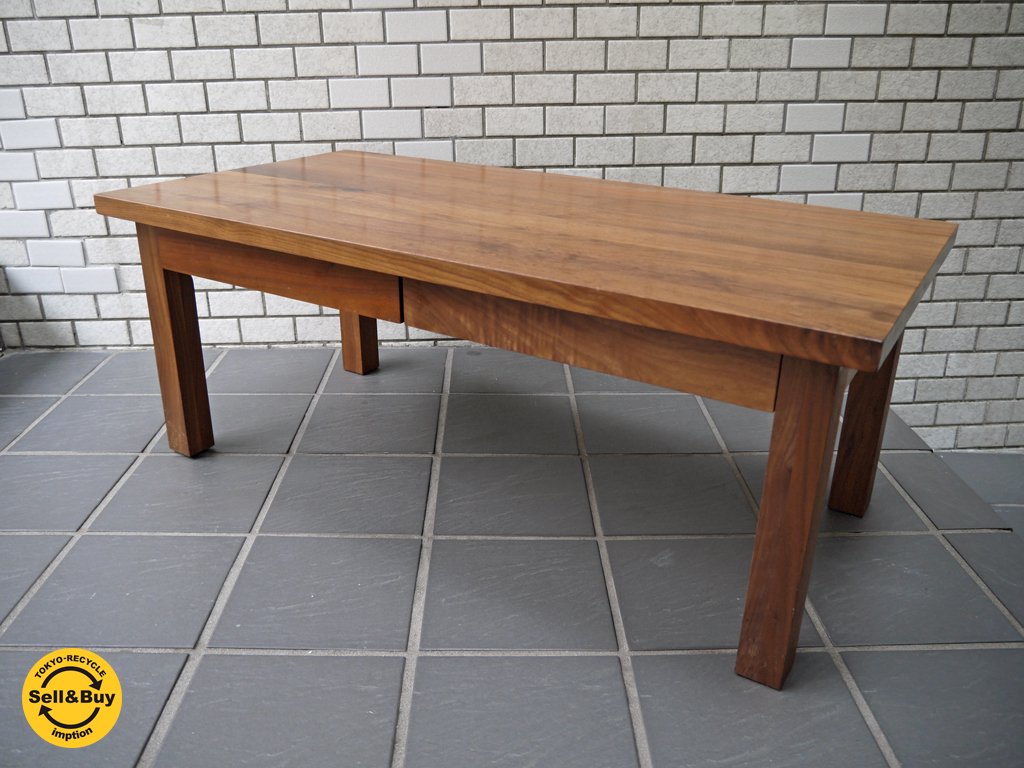 無印良品 MUJI 木製ローテーブル ウォールナット材 無垢材 引き出し付