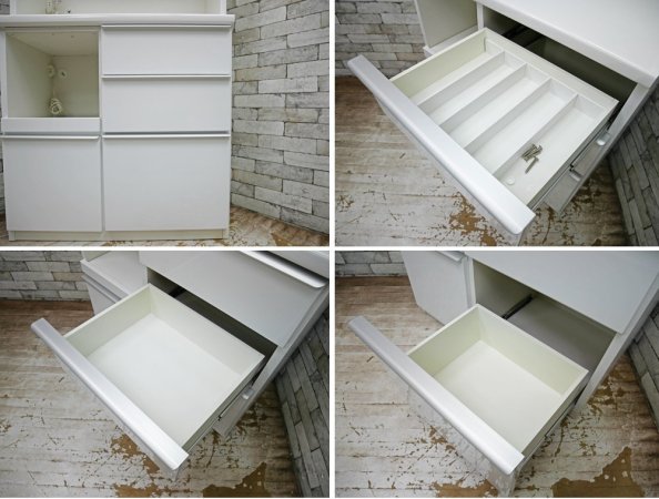松田家具 マービンオープン 食器棚 キッチンボード ホワイト シンプル