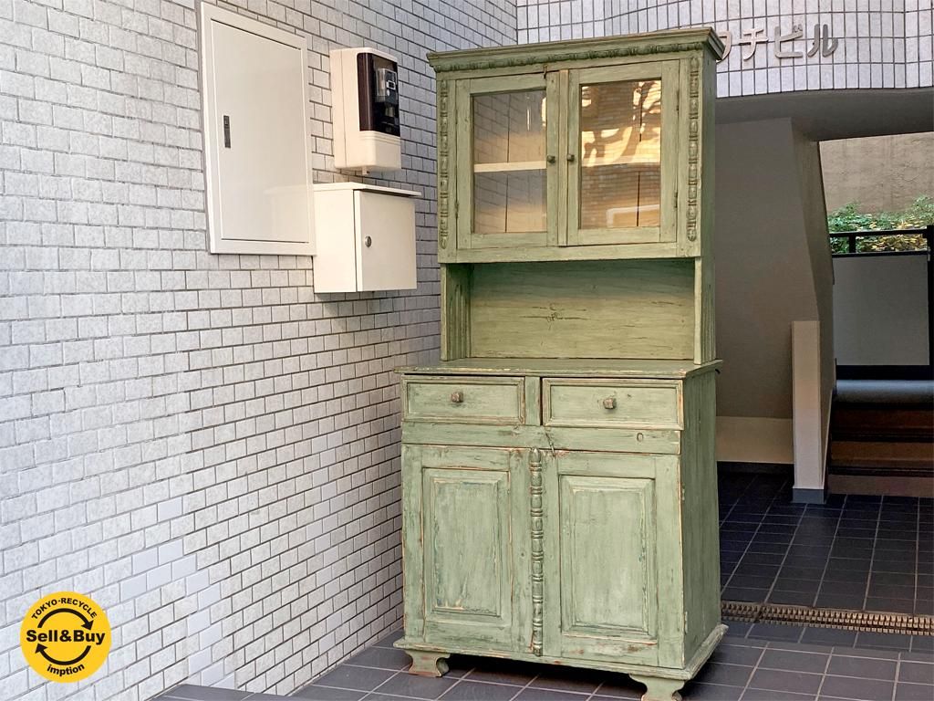 Ukビンテージ ペイントカップボード キャビネット グリーン シャビーシック ロイズアンティークス Lloyd S Antiques 取扱い Tokyo Recycle Imption 東京 世田谷のリサイクルショップ デザイナーズ 北欧家具の販売 買取