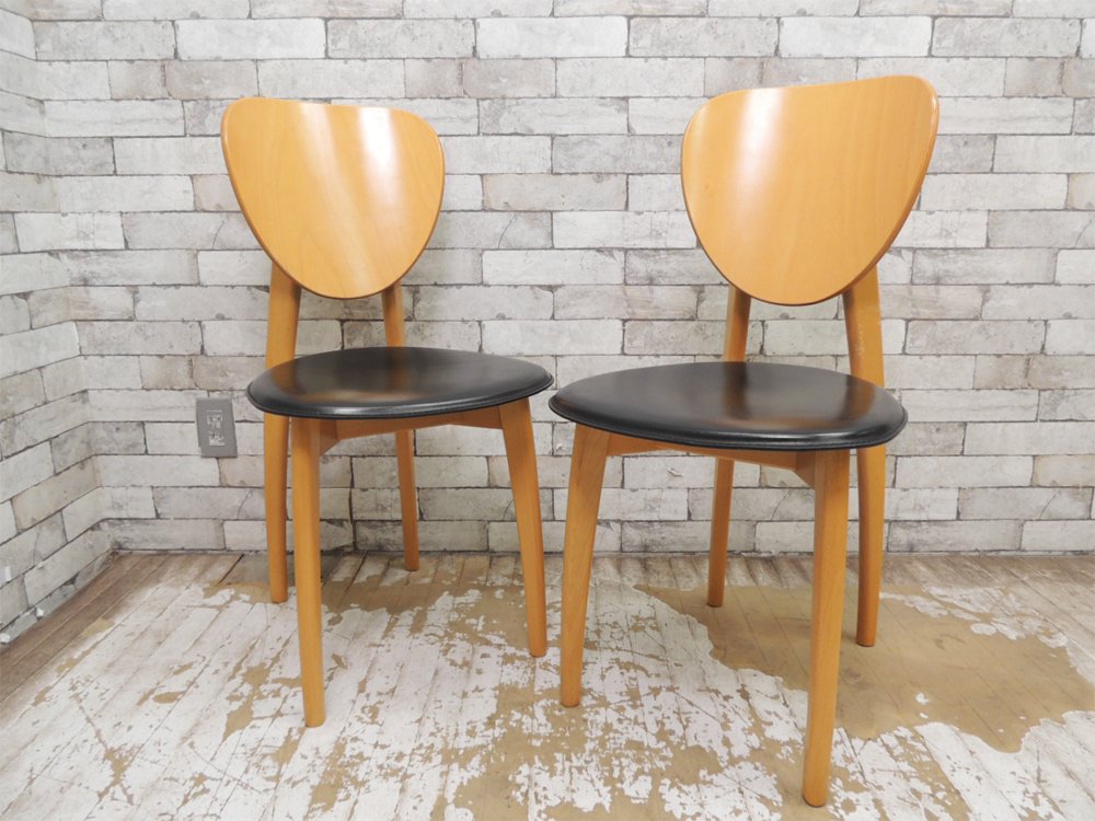 カリガリス Calligaris ダイニングチェア 2脚set ビーチ材 レザー