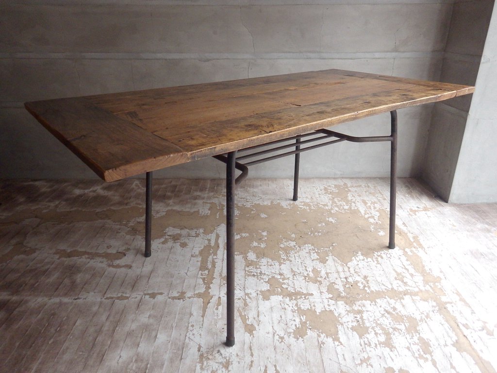 古材無垢材天板×アイアンレッグ リメイク ダイニングテーブル 