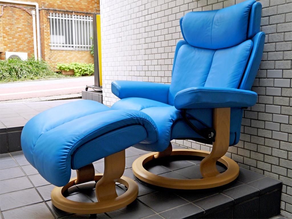 エコーネス Ekornes ストレスレス マジック Stressless Magic クラシックベース ライトブルー リクライニングチェア 北欧 ノルウェー Tokyo Recycle Imption 東京 世田谷のリサイクルショップ デザイナーズ 北欧家具の販売 買取