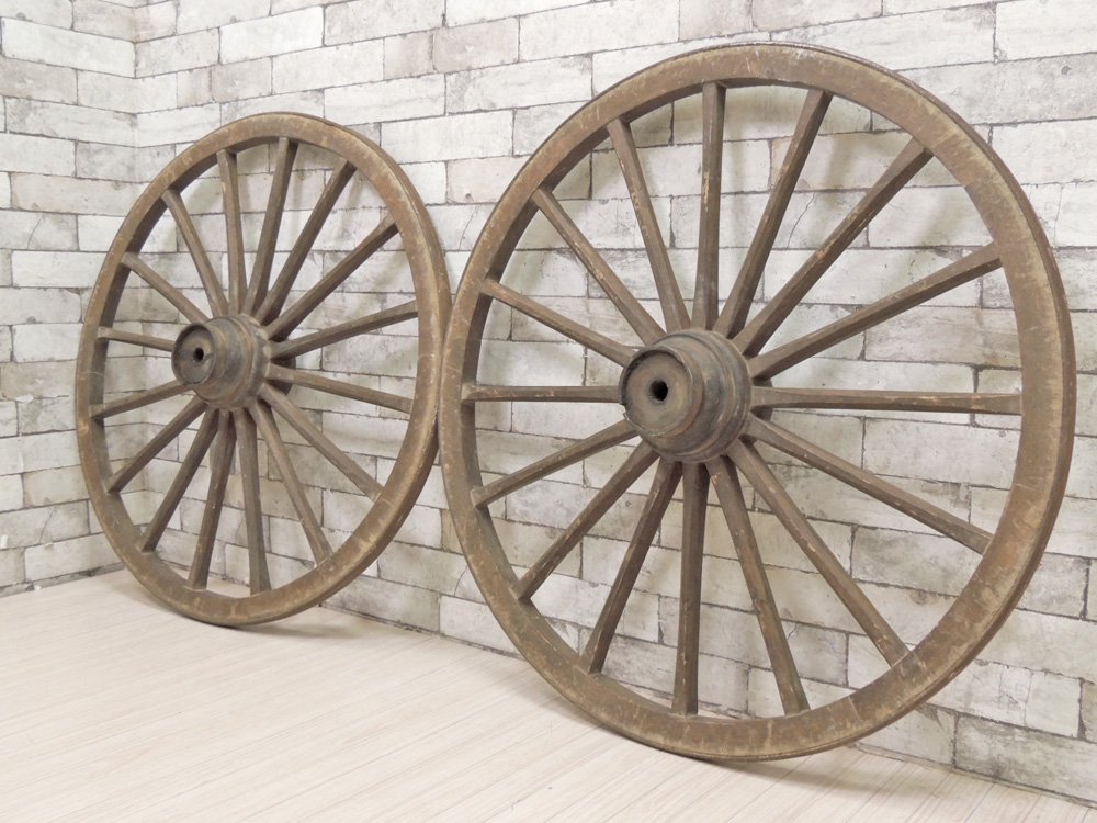 ビンテージ 車輪 大車輪 アイアン ウッドホイール 木製 ガーデニングオブジェ ●