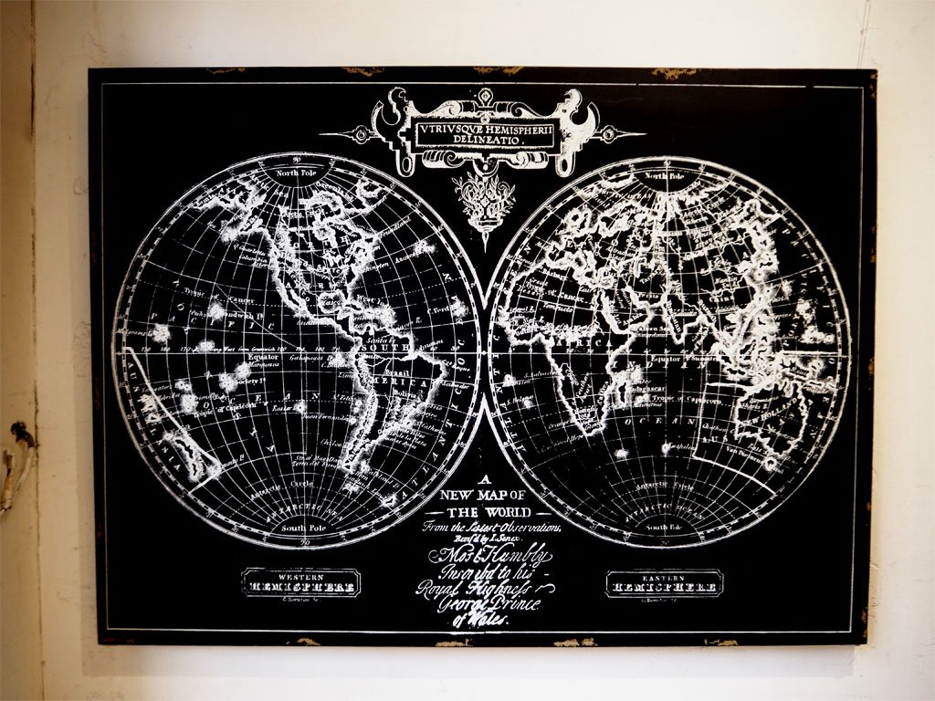 世界半球 キャンバスウォールアート ファブリックパネル 世界地図