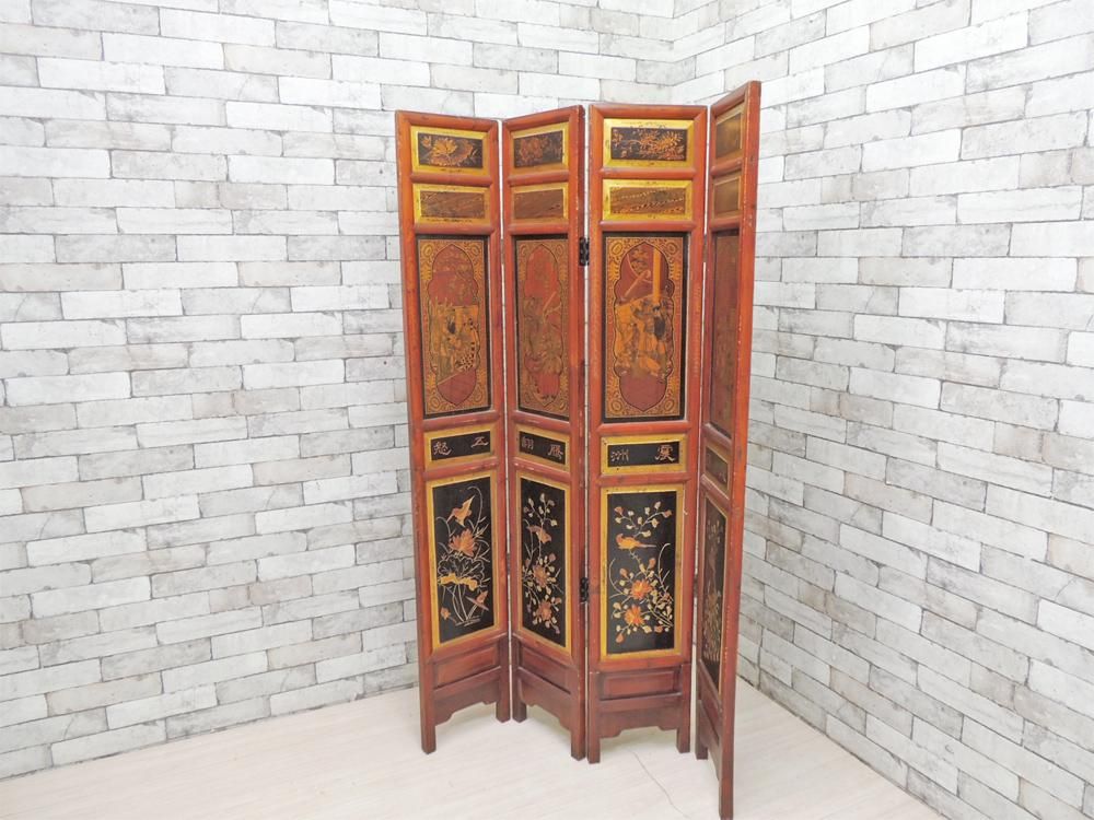 ■中国美術■衝立/パーテーション■玉/螺鈿■6曲/6連■ 現状渡し □中国美術□衝立/パーテーション□玉/螺鈿/塗□楼閣図□6曲/