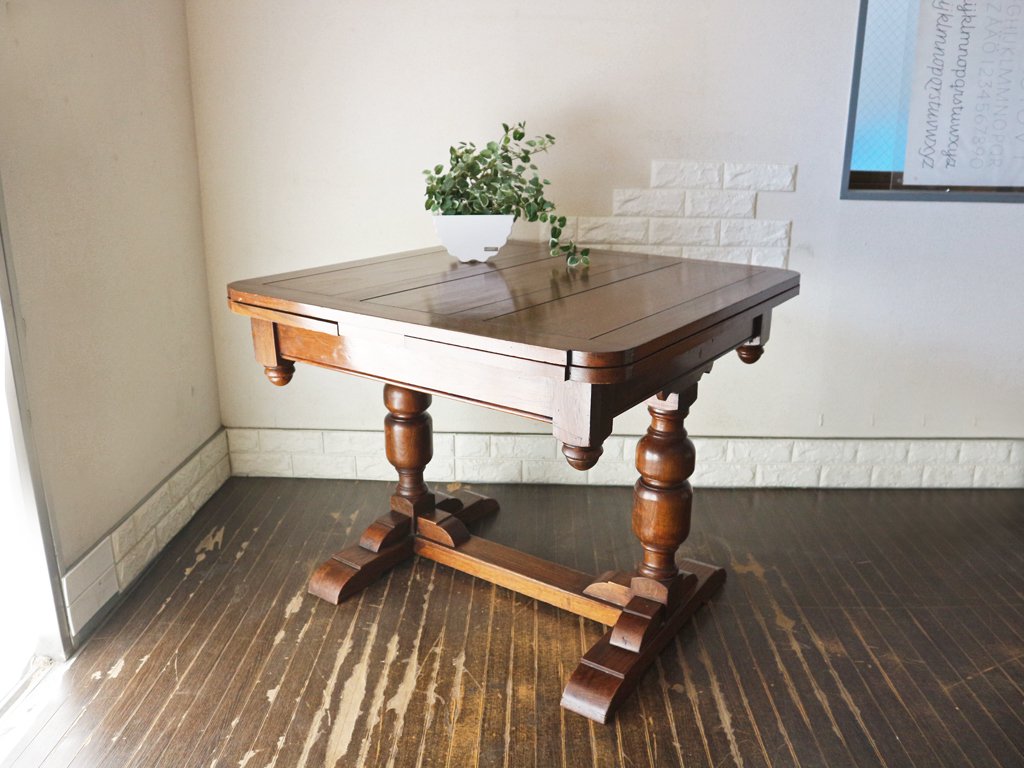 買いオンラインストア ロイズアンティークス バルボスレッグドローリーフテーブル オーク材 ダイニングテーブル