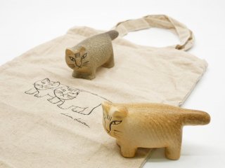 リサ・ラーソン Lisa Larson ふたごの猫 Tvilling Katter グレー & ブラウン 袋付 3点セット 2015年 ねこの日限定 北欧雑貨 ●